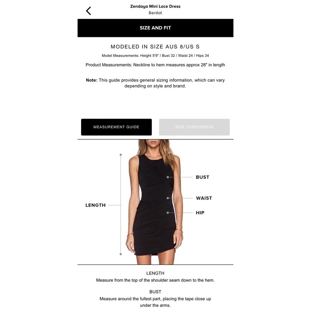 Bardot Zendaya Mini Lace Dress in Black Sz. Medium NWT